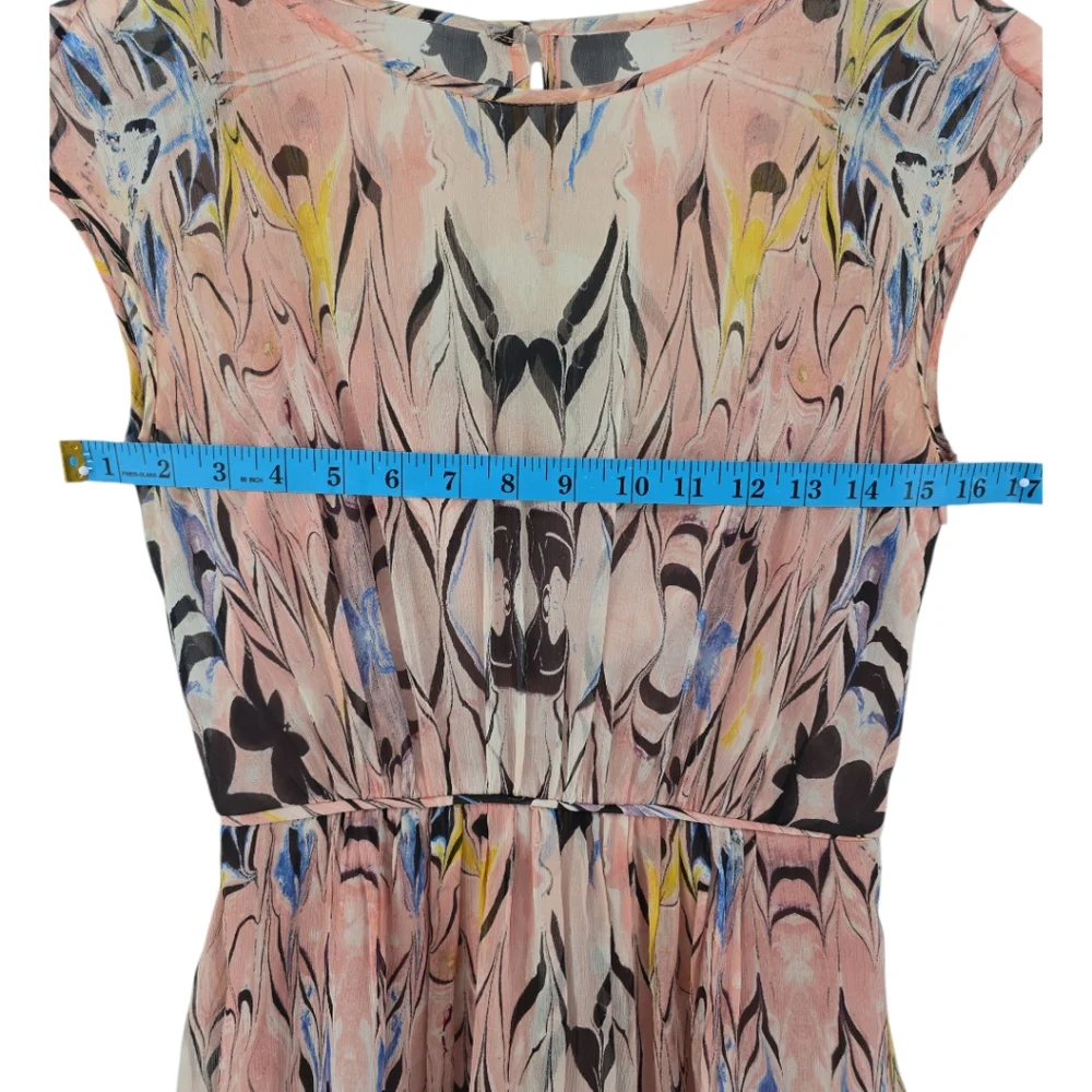 J Crew Women's E0709 100% Silk Marbled Printed Chiffon Dress Lined Pink Size 00